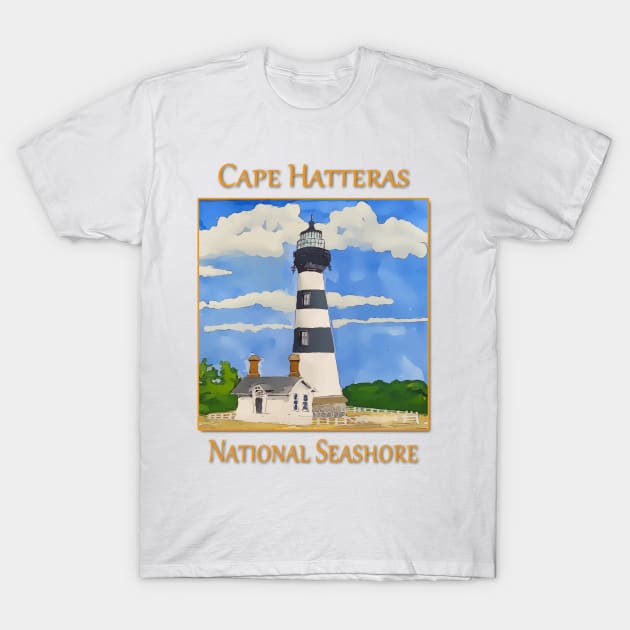 Bodie Lighthouse on Cape Hatteras National Seashore T-Shirt by WelshDesigns